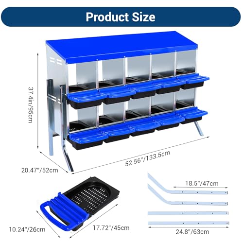 Chicken Nesting Box, 10 Hole 2 Layer Hen Nest Box with Legs, Roll Away Eggs Laying Boxes,Cleanable Pull Out Hen Roosting Boxes