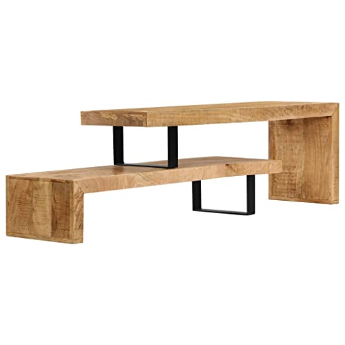 TV Stand Solid Mango Wood,MidCentury Modern Wooden TV Stand with Adjustable Length and Wrought Iron Legs, 45.3" L x 18" W x 15.7" H TV & Media Furniture