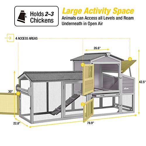 Aivituvin 80in Chicken Coop Mobile Hen House Outdoor Wooden Poultry Cage with Wheels Nesting Box Run