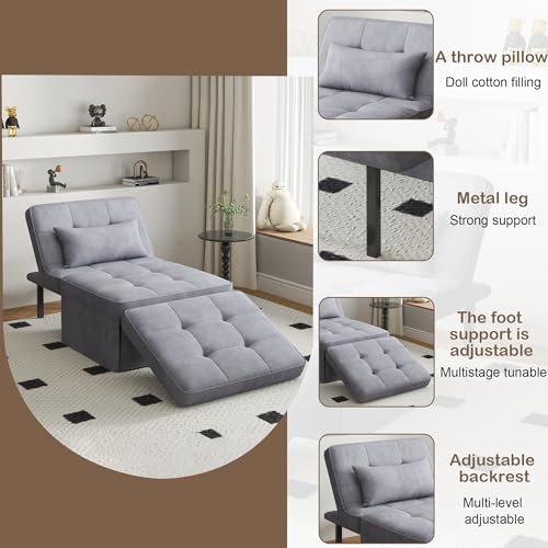 Sofa Bed 4 in 1 Multi-Function Folding Ottoman Breathable CouchBed with Adjustable Backrest Modern Convertible Lounge Chair for Living Room Apartment Office, Gray
