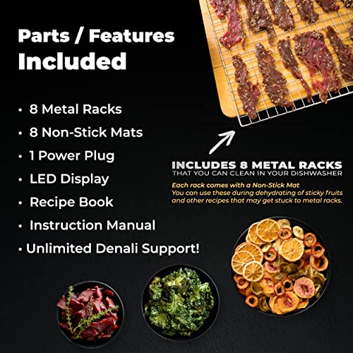 The BEAST by Denali | 8 Layer Stainless Steel Food Dehydrator | 100 Recipes & Full Instructions | Jerky, Fruit Leather, Veggies | Silver, LED Touch, Timer & Low-Noise Fan | Denali is a USA Company
