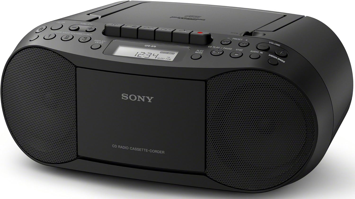 Sony Cfds70-Blk CD/MP3 Cassette Boombox Home Audio Radio, Black, with AUX