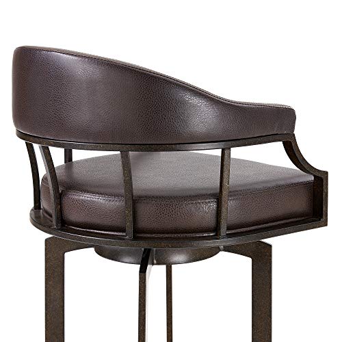 Armen Living Edy Contemporary Faux Leather Swivel Metal Kitchen Barstool, 26" Counter Height, Brown