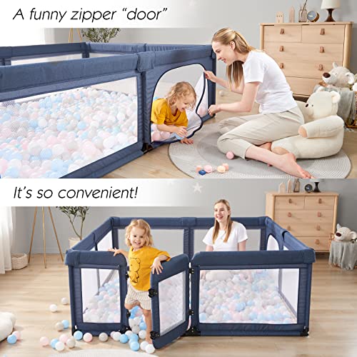 Baby Playpen,Large Playpen for Babies and Toddlers,Baby Play Pen Play Yard with Door, Sturdy Baby Fence with Safety Gate,Baby Play Yard with Soft Breathable Mesh,79”x59”Baby Gate Playpen,Black