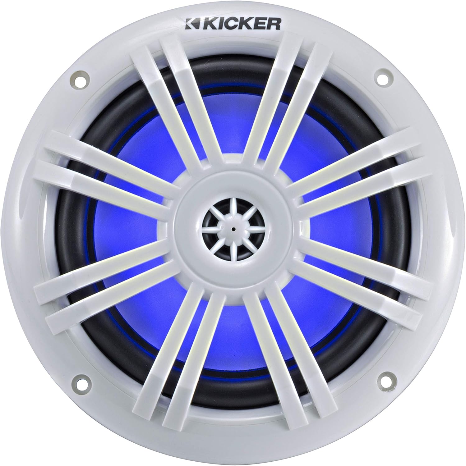 Kicker 45KM604WL 6.5 Inch 2 Way Coaxial Marine Light Up LED Boat Speakers, Pair, 4 Ohm, 150 Max Watts, Blue