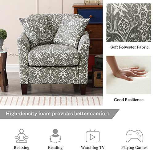HULALA HOME Floral Accent Chair Comfy Upholstered Armchair with Removable Cushions & 2 Pillows, Fabric Sofa Chair for Living Room Bedroom Office (Indigo, 2PCS)