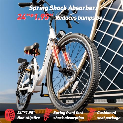 Electric Bike 500W Brushless Motor Electric City Cruiser Bicycle Up to 50 Miles 22MPH Removable Battery, 7-Speed and Dual Mechanical Disc Brakes, 24" Electric Commuter Bike for Adults