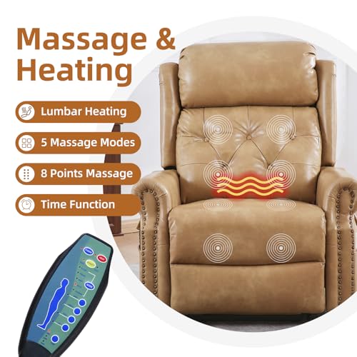 Oversized Power Lift Recliner Chair for Elderly, Extra Wide Lift Chair with Masssage and Heat, Chenille Electric Recliner Chairs for Big and Tall, USB Ports, Coffee