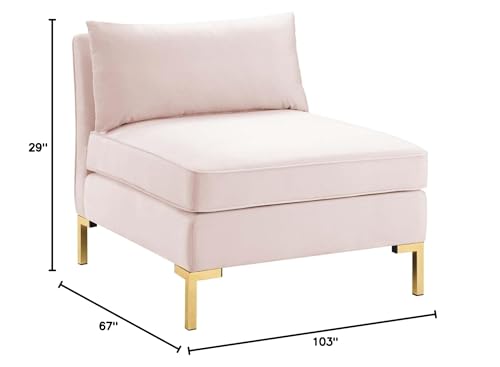 Modway Ardent Performance Velvet Sectional Sofa, 5 Piece L-Shape, Pink