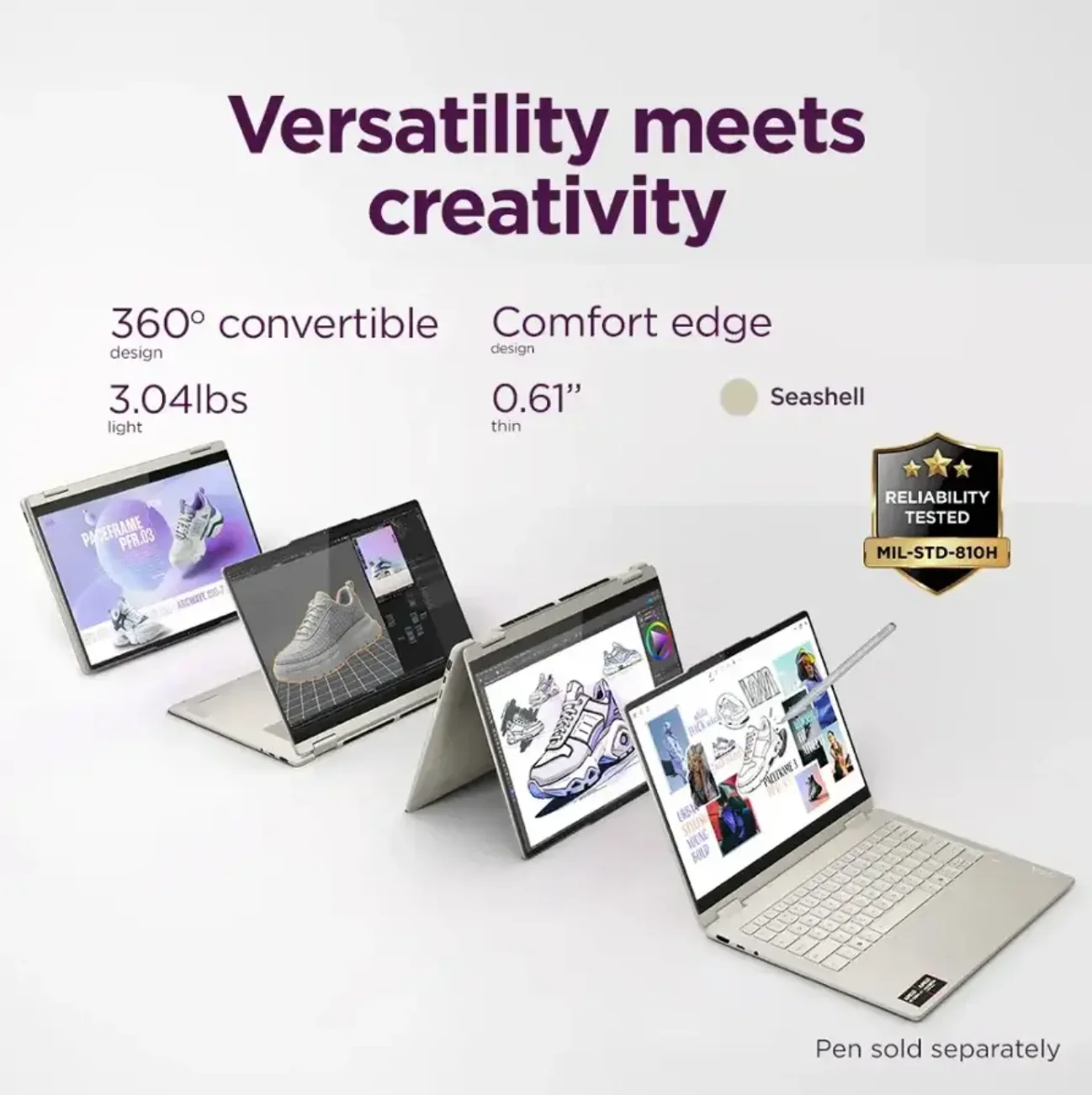 Lenovo Yoga 7 2-in-1 Copilot+ PC, 14" OLED Touch (1920x1200), AMD Ryzen AI 7 350 (50 TOPS NPU), 16GB RAM, 1TB SSD, 13.5H Battery, Wi-Fi 7, Win 11, Seashell