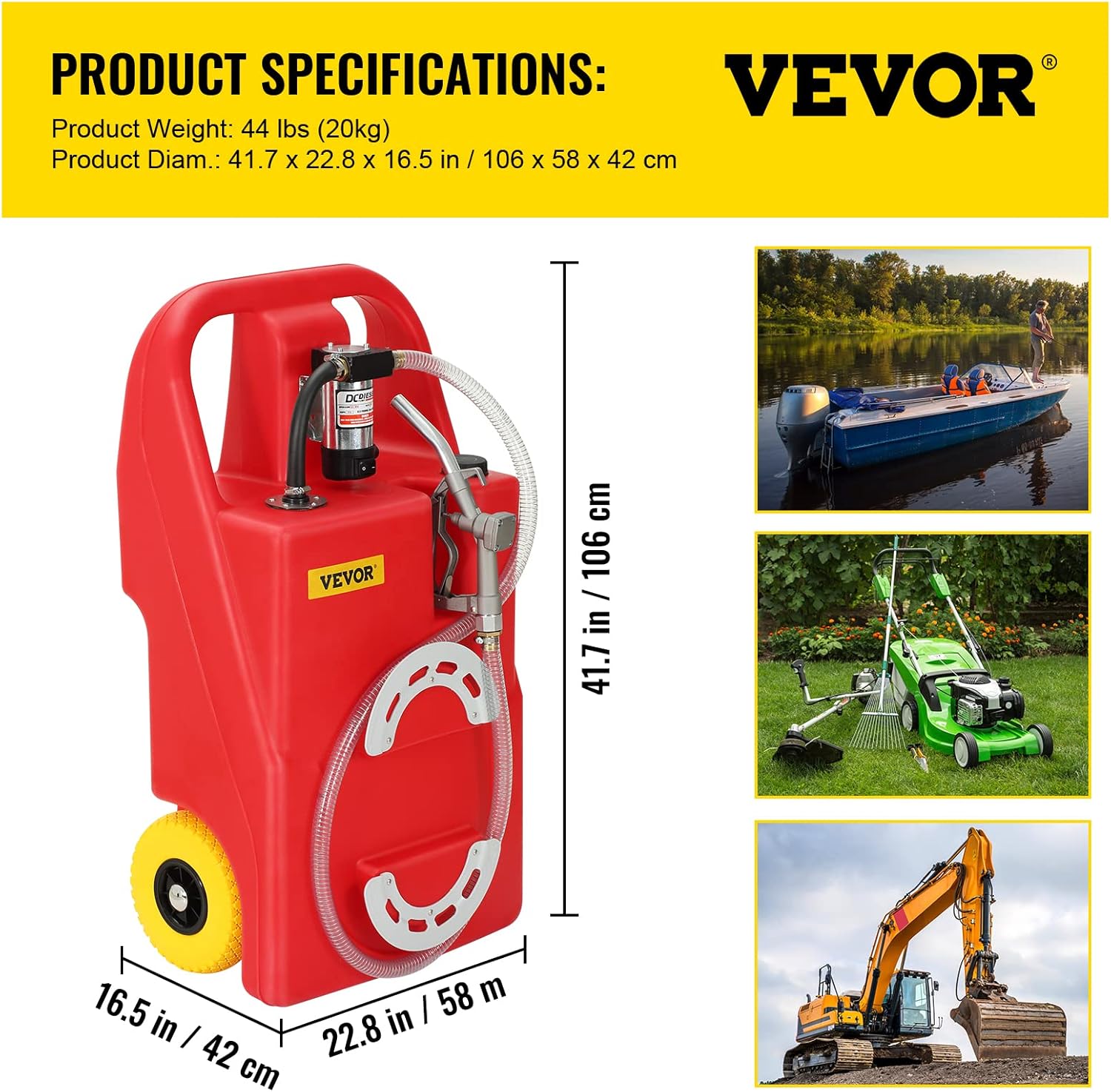VEVOR Fuel Caddy, 32 Gallon, Portable Fuel Storage Tank On-Wheels, with 12V DC 140 W Transfer Pump (for Diesel Only), Diesel Fuel Container with 13 Ft Hose, Flow Rate 40L/min, for Trucks, Boats