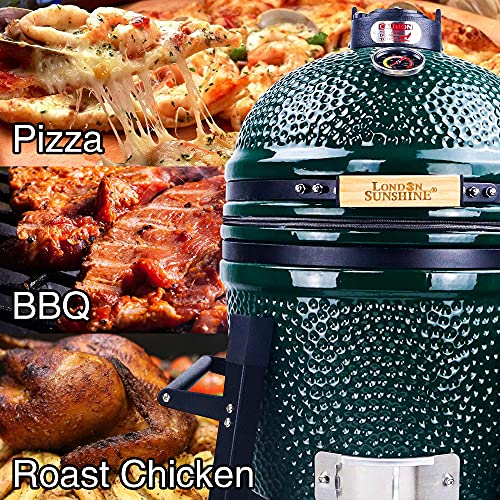 Ceramic Kamado Charcoal BBQ Grill and Smoker, Stainless Steel Grates -15" Ceramic with Tall Stand (BLACK)