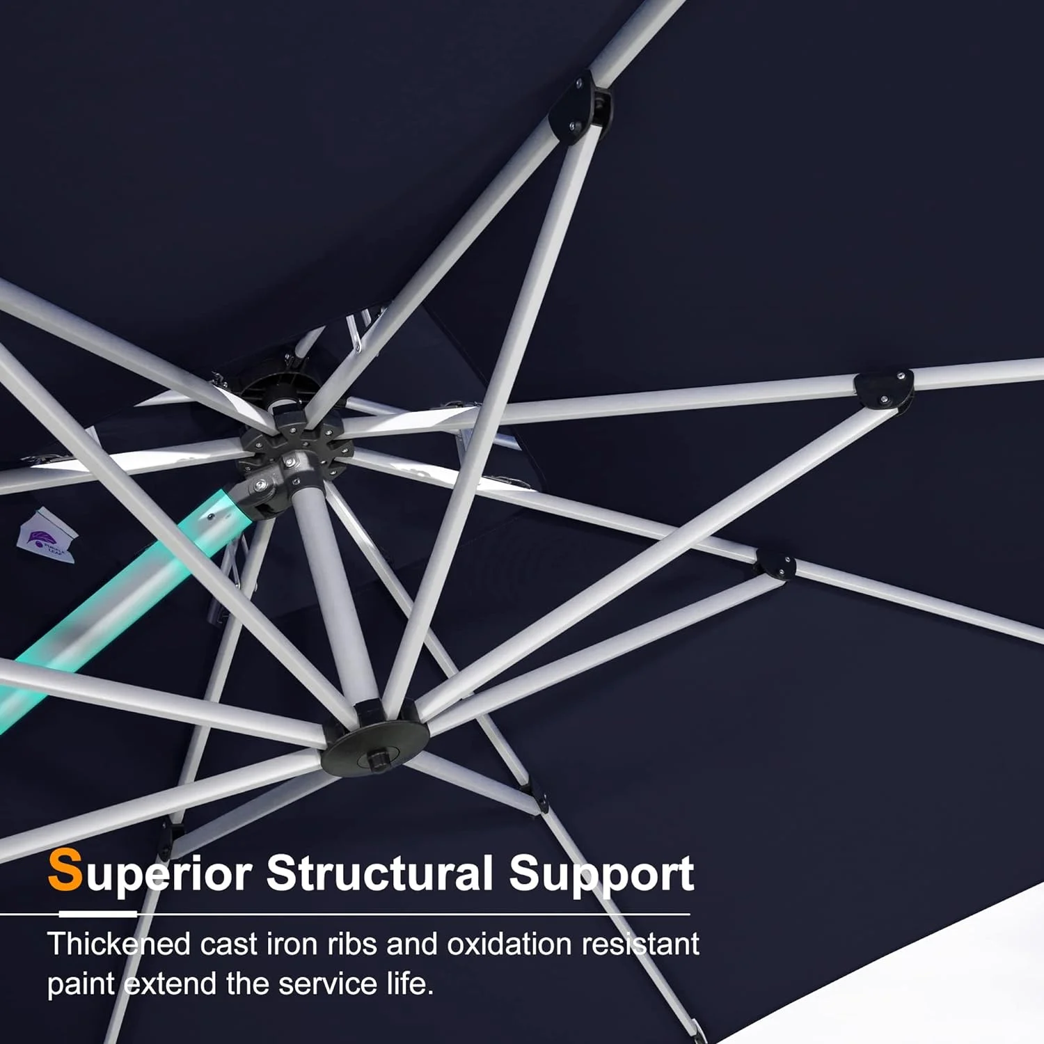 PURPLE LEAF Patio Umbrella 12 Feet Double Top Round Deluxe Offset Hanging Umbrella Outdoor Market Umbrella Garden Umbrella, Navy Blue