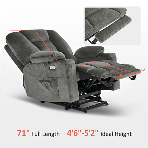 MCombo Small Power Lift Recliner Chair with Massage and Heat for Petite People, Cup Holders, USB Ports, Side Pockets, Fabric 7569 (Small-Regular, Brown)