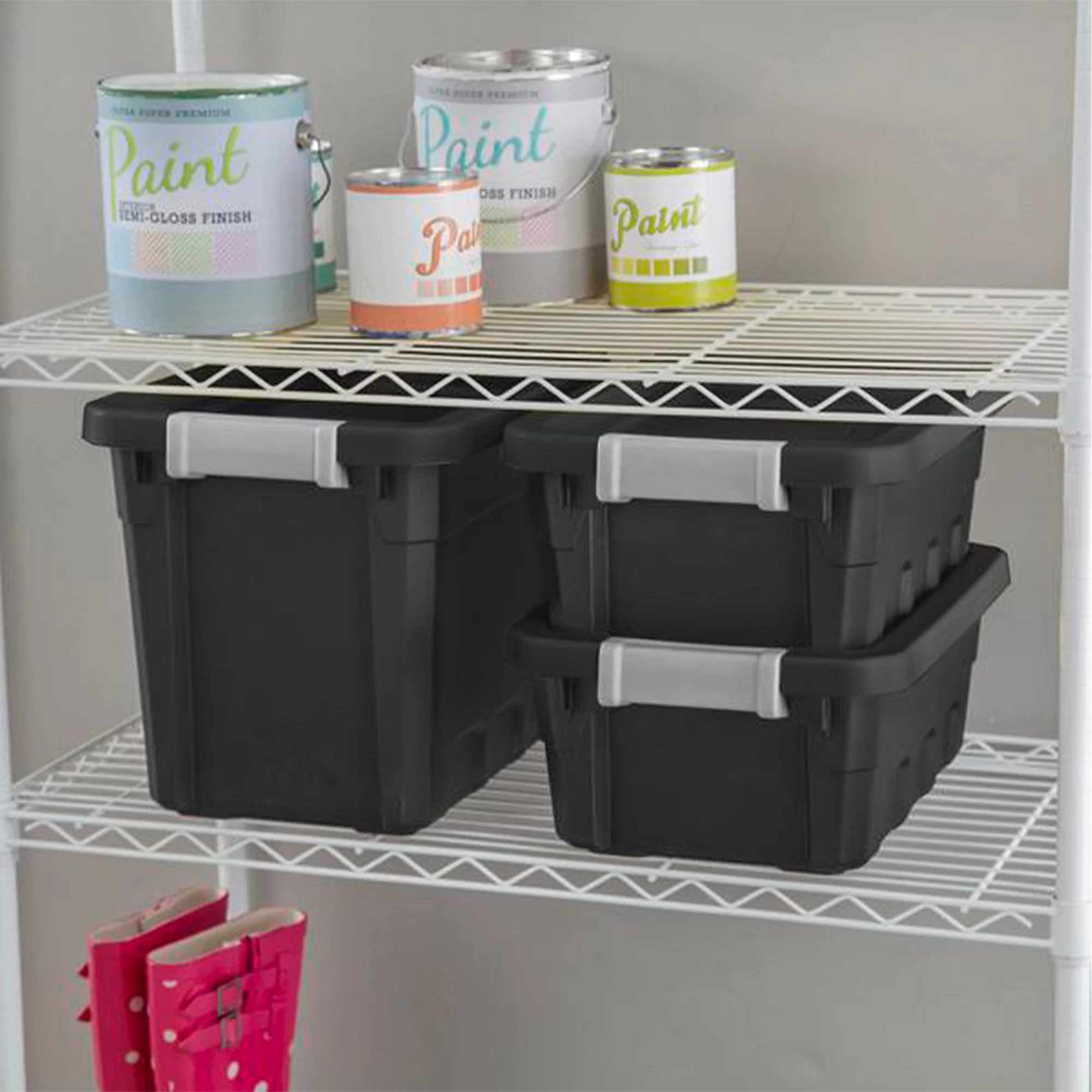 Sterilite 7.5 Gallon Industrial Storage Totes w/ Latch Lids, Black (6 Pack)