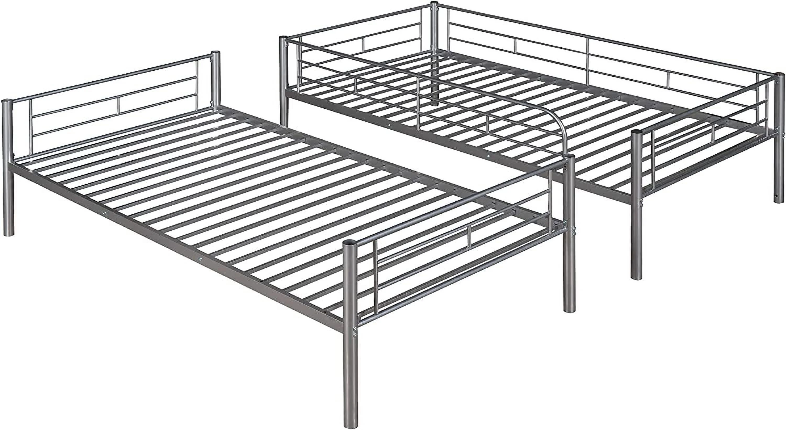 Twin Over Full Metal Bunk Bed, Full Size Bunkbed Frame with Ladder & Guardrail for Adults, Space-Saving Bedroom Funiture, No Box Spring Needed