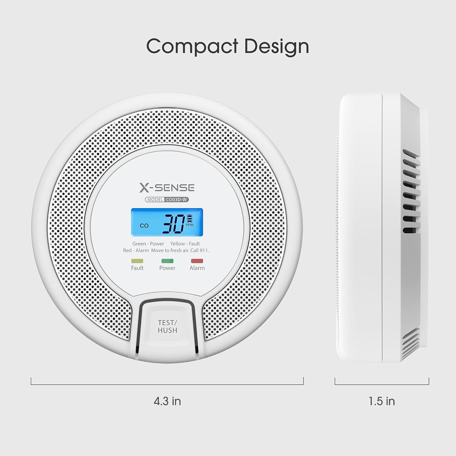 X-Sense Wireless Interconnected Carbon Monoxide Detector, Replaceable Battery-Powered CO Alarm with Digital Display, Auto-Check, CO03D-W, Pack of 2