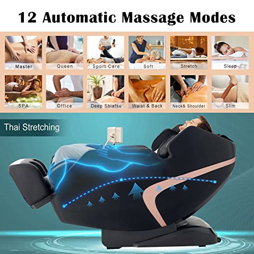 Giantex 3D Full Body Massage Chair, Zero-Gravity Massage Recliner Chair w/ 7'' Touch Screen & SL Track, 12 Auto Mode (Black + Brown)