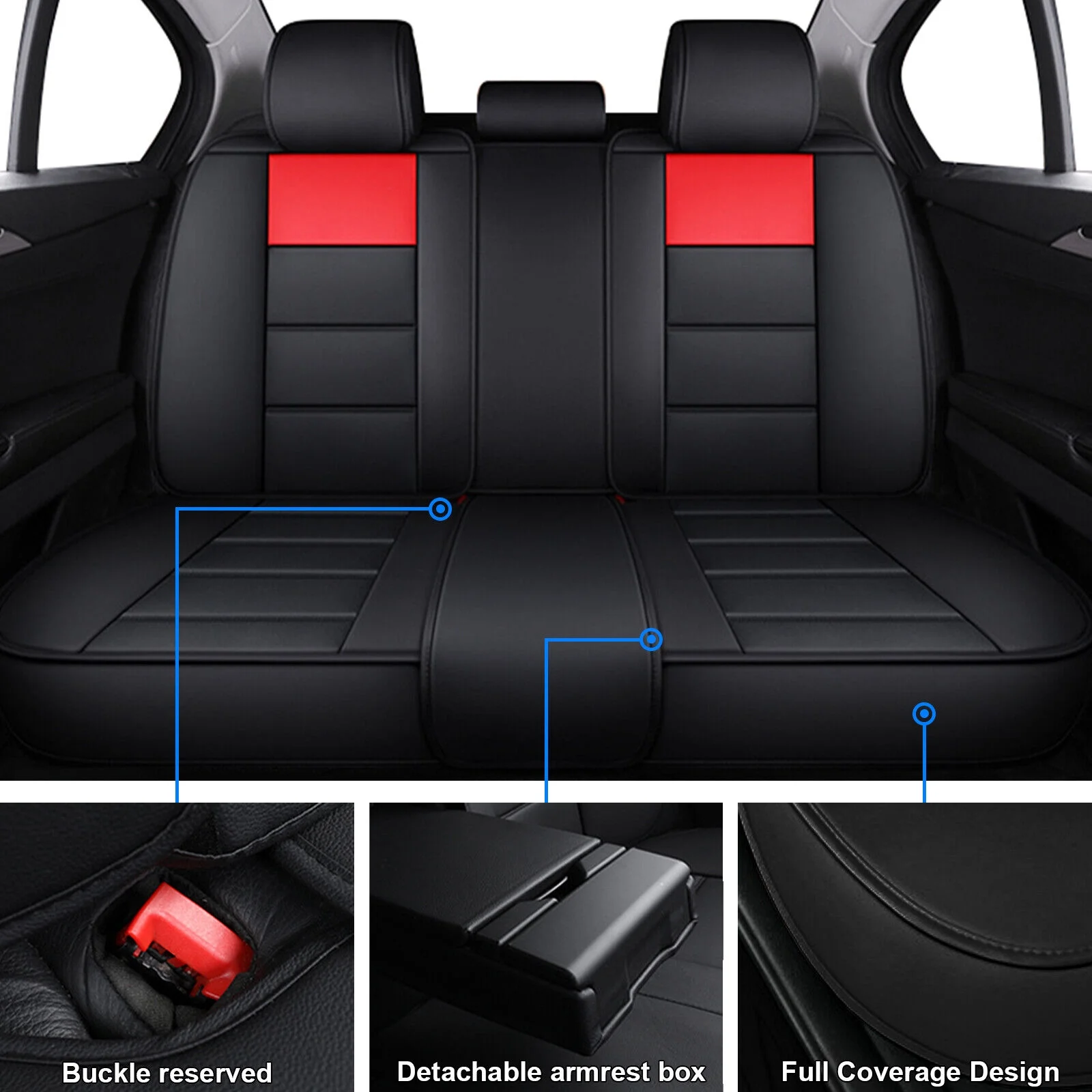 Car Seat Covers for Toyota Corolla, Premium 5 Seats PU Leather Auto Seat Cushions Protector, Front Rear Full Set for RAV4/ Echo/ Matrix/ Prius Black&Red - Curated Treasures Market