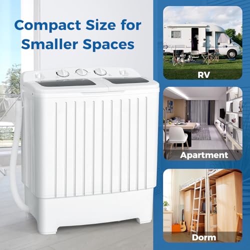 COSTWAY Portable Washing Machine, Twin Tub 20 Lbs Capacity, Washer(12 Lbs) and Spinner(8 Lbs), Durable Design, Timer Control, Compact Laundry Washer for RV, Apartments and Dorms