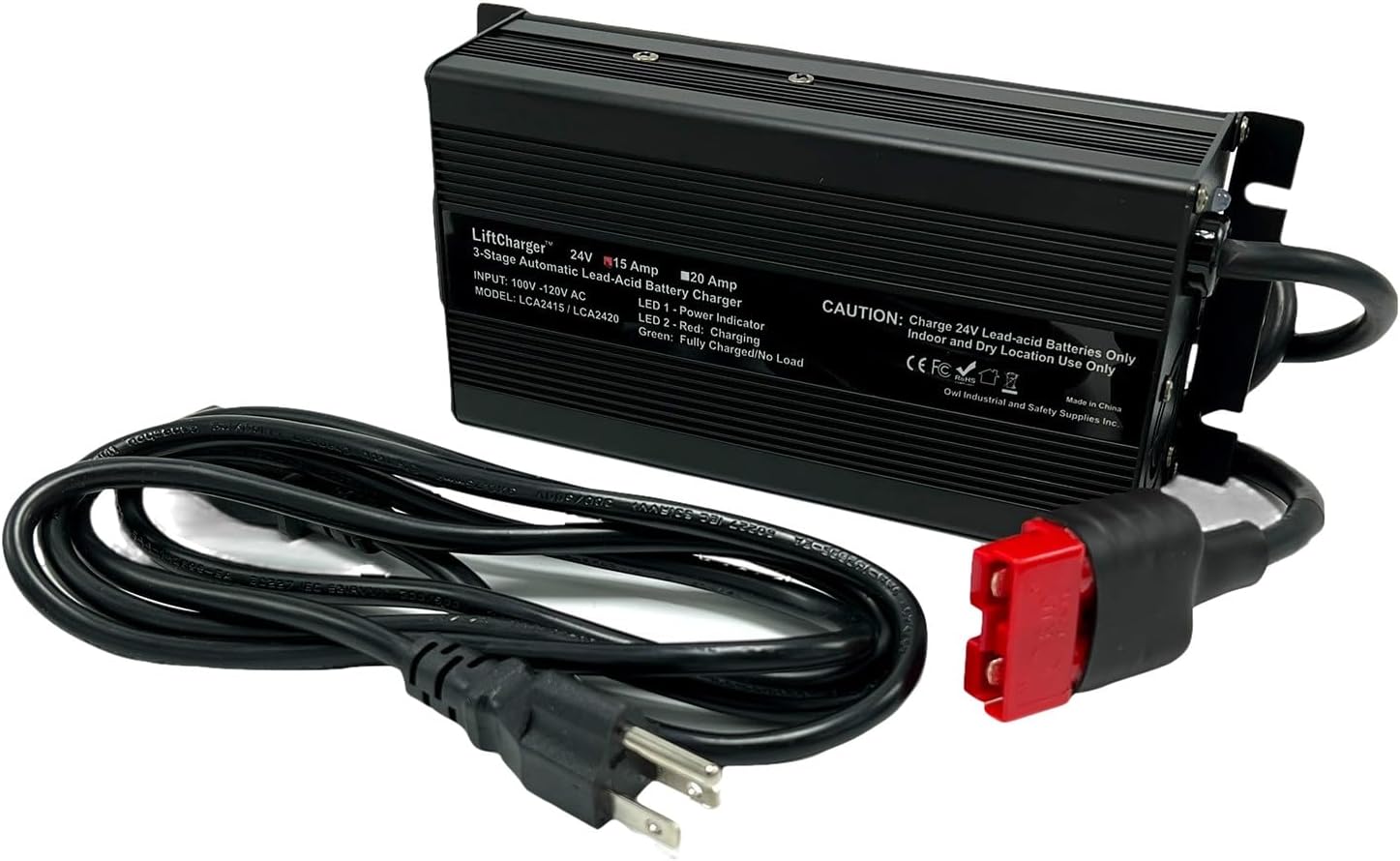 24 Volt 15 Amp Battery Charger for 24V Floor Scrubber Sweepers - Tennant T2,T3, T5, T7, T300, 1610; Clarke Focus II, Encore S20; Nobles SS3, SS5 Speed Scrub Ride