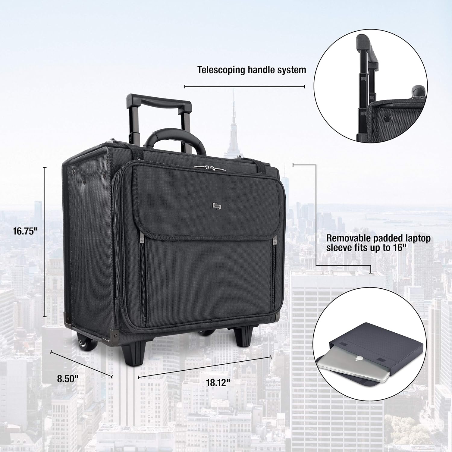Solo New York Morgan Rolling Hard Side Catalog and Laptop Case, Black