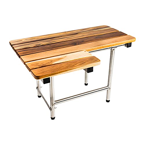 ADA Bathroom Shower Bath Seat, Folding, Wall-Mounted, Rectangular, Right Hand, Teak Finish 26"x21"
