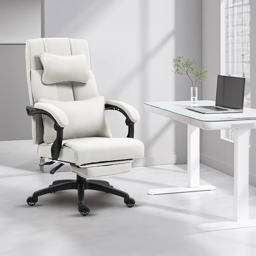 Dowinx Executive Office Chair Big and Tall Fabric with Footrest, Ergonomic Computer Chair Back Support, High Back Home Office Desk Chair Comfy, Swivel Reclining Gaming Chair for Adult, 350LBS, Black