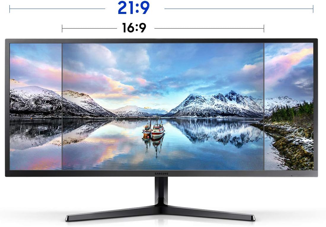 SAMSUNG 34-Inch SJ55W Ultrawide Gaming Monitor (LS34J550WQNXZA) – 75Hz Refresh, WQHD Computer Monitor, 3440 x 1440p Resolution, 4ms Response, FreeSync, Split Screen, HDMI, Black