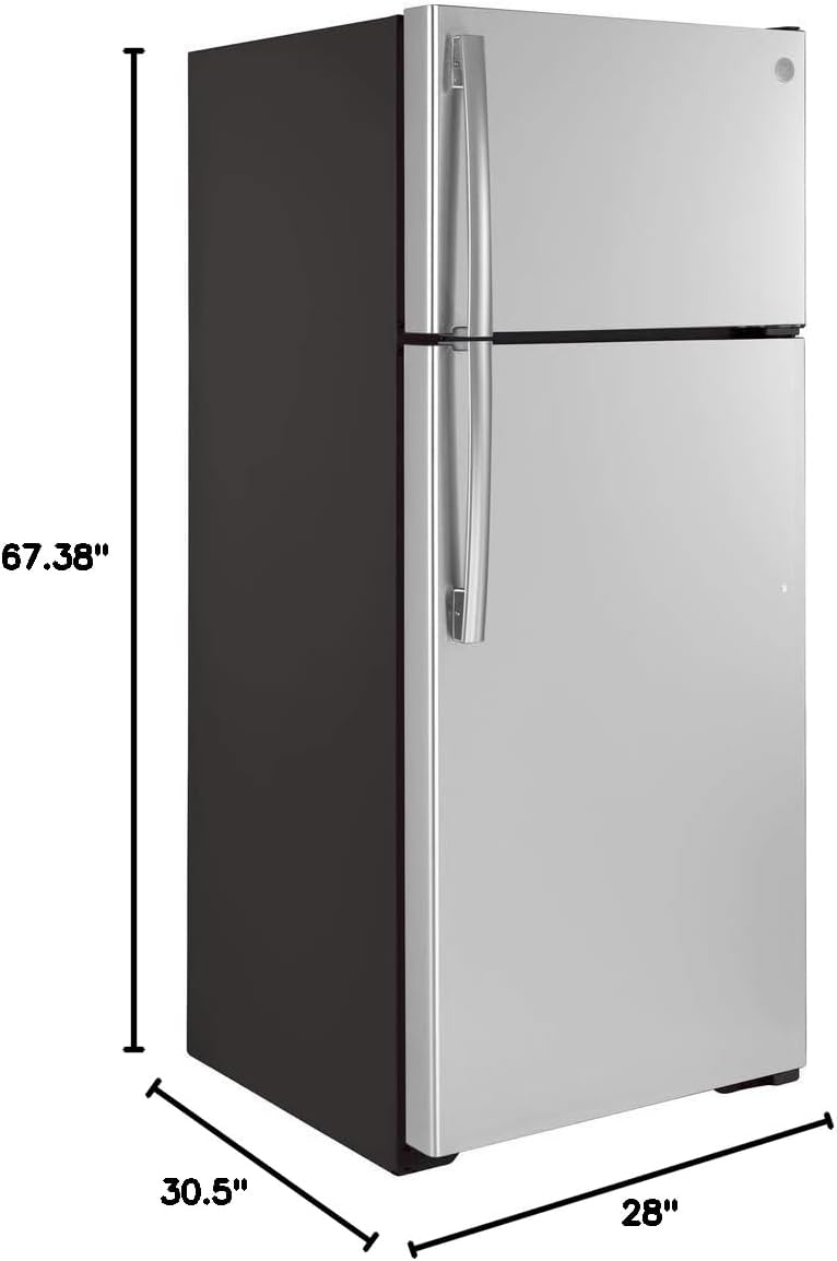 GE GTS18GSNRSS 28" Top Freezer Refrigerator with 17.52 cu. ft. Capacity LED Lighting Adjustable Glass Shelves and Upfront Temperature Controls in Stainless Steel