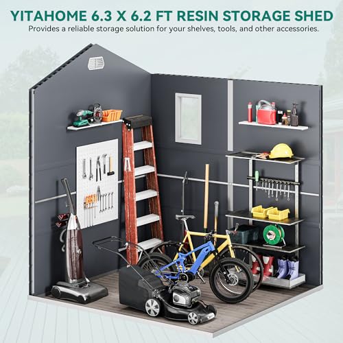 YITAHOME 8x6.2FT Outdoor Storage Shed w/o Floor, All-Weather Plastic Shed with Lockable Doors, Window & Vents, Plastic Tool Shed for Backyard, Patio, Poolside, Lawn, Gray