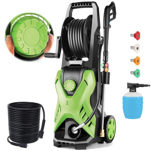 5000 PSI Adjustable Pressure Washer 2.8GPM Electric Power Washer with 33ft Pressure hose, 4 Nozzle and Foam Cannon, Powerwashers for home, Cars, Pressure Setting Range (2500PSI-4500PSI)Green