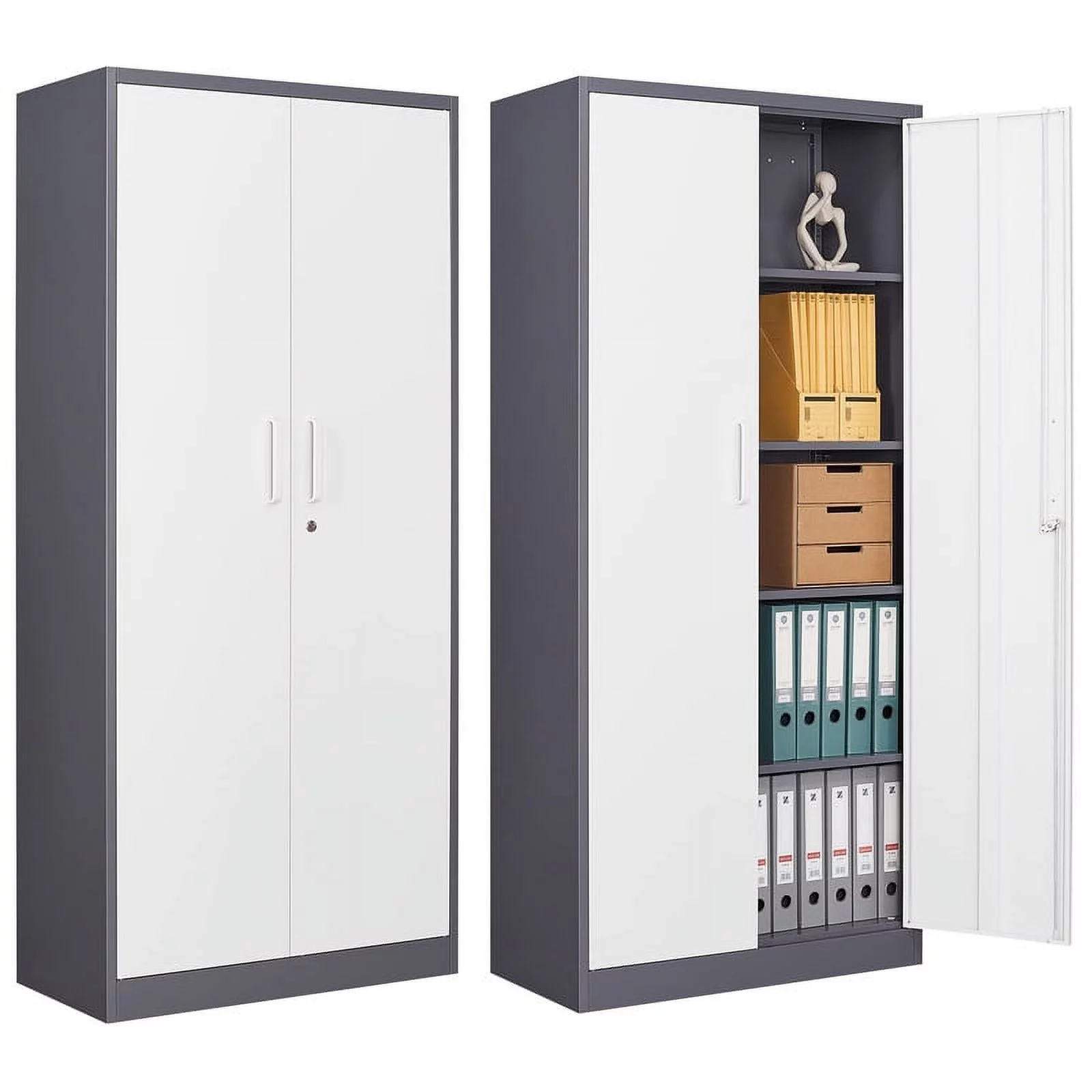 MIIIKO Metal Storage Cabinet 71" Locking Metal Storage Cabinet with 4 Adjustable Shelves, Black Metal Cabinet with 2 Doors and Lock for Office, Garage, Home