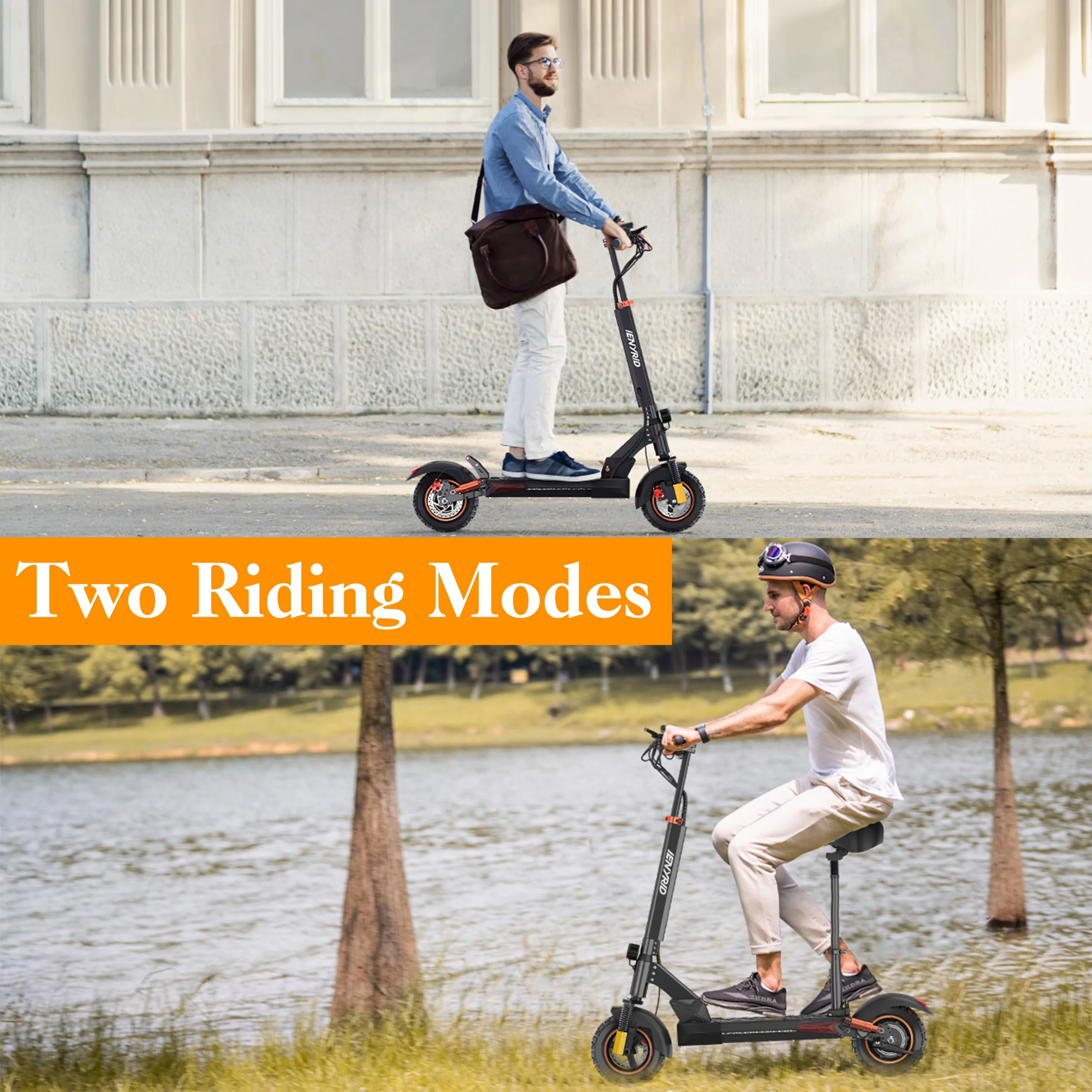 iENYRID 800W Electric Scooter for Adults Teenagers with Removable Seat, 10" Off-road Pneumatic Tires, 3 Speeds 28 MPH Max, Coded Lock Folding Electric Scooter 330lbs Weight Limit Black