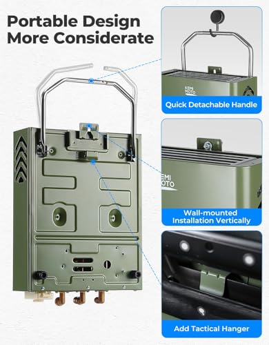 KEMIMOTO propane tankless water heater outdoor，1.32Gpm 34000 BTU Camping Portable Water Heater，Easy Installation, Lightweight for Taking，Suitable For Rv/Camping/Cabin