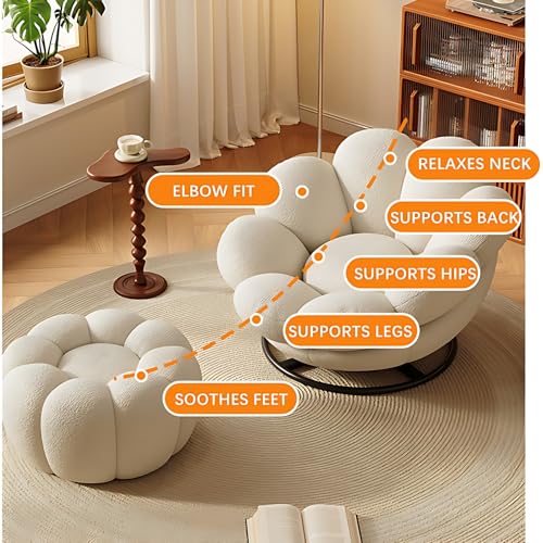 Shaped Swivel Indoor Lounge Chair with Ottoman - Comfortable Single Leisure Sofa Chair | Reading and Relaxing Chair for Living Room, Bedroom, Office|Fashionable Pumpkin Shape (BLUE)