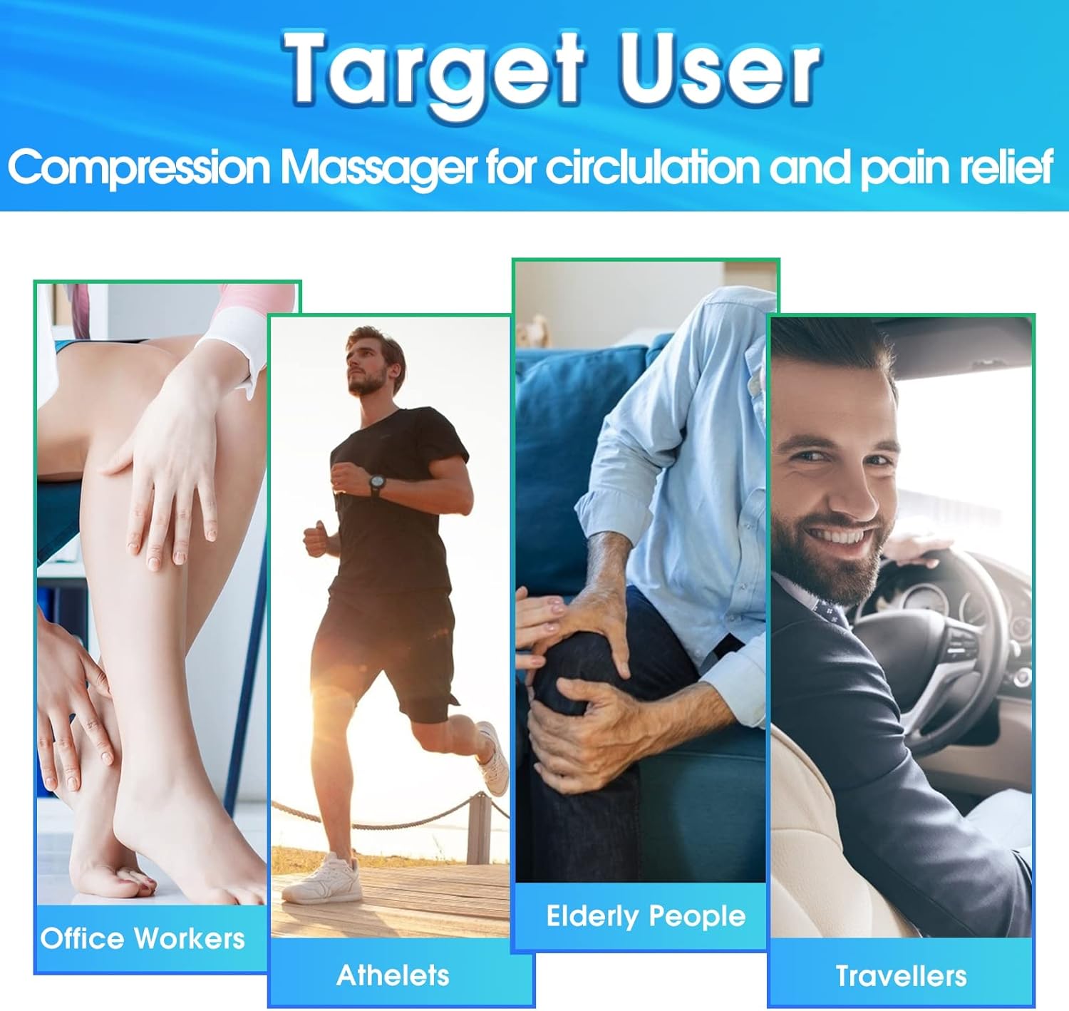 Cordless Leg-Massager for Circulation Air Compression Sequential Device for Muscles Relaxation Pain Relief, Rechargeable & Portable Calf Thigh Massage, Heat Function on Knees with 3 Modes 3 Intensity