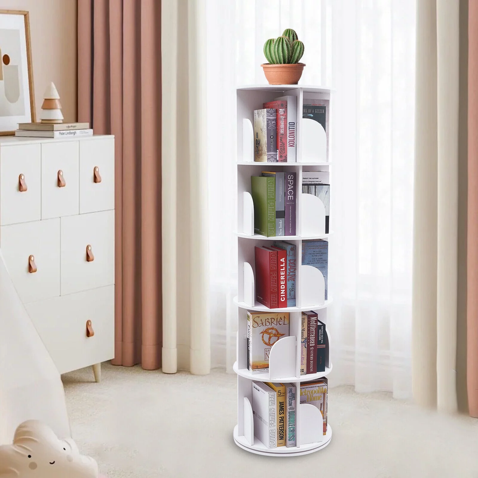 Miumaeov Rotating Bookshelf White Small Corner Bookshelf 360° Display Floor Standing Bookcase Storage Rack Stackable for Home Bedroom Living Room Office