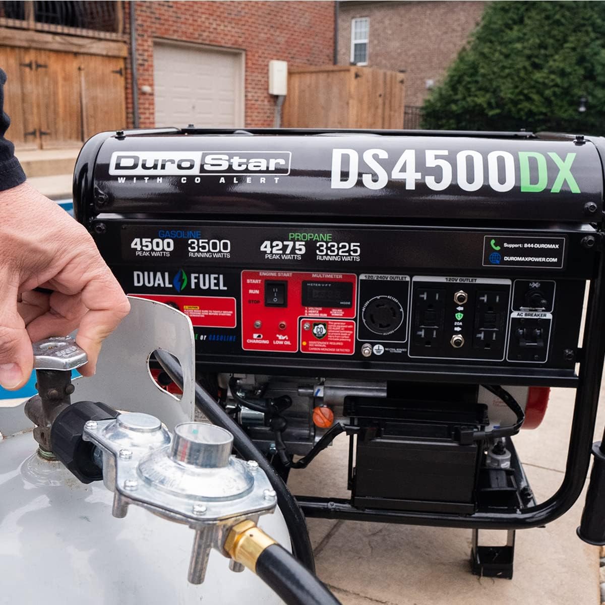 DS4850EH Dual Fuel Portable Generator-4850 Watt Gas or Propane Powered Electric Start-Camping & RV Ready, 50 State Approved, Red/Black