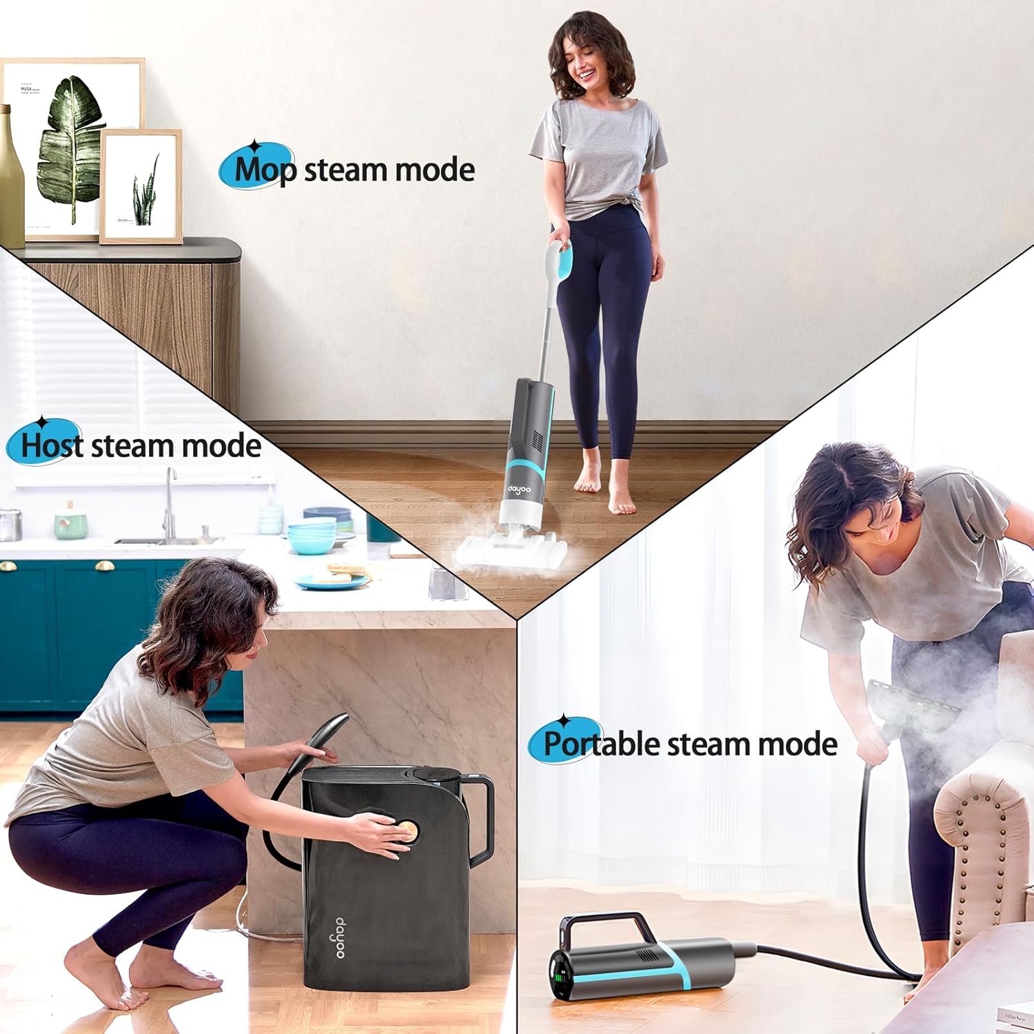 DAYOO Cordless Steam Mop - Multifunctional Steam Cleaner, 19 in 1 Steamer, Whole House Steamer with Food Grade Nozzle for Babies and Pets, 30s Fast Heats Up Powerful Floor Steamer for Home Use.