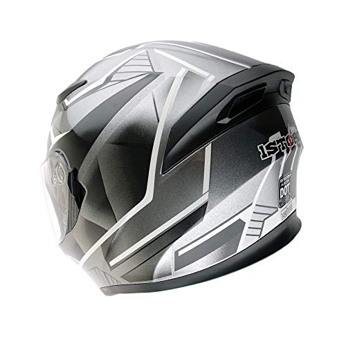 1Storm Motorcycle Full Face Dual Visor Helmet Bundle with Spoiler and Motorcycle Bluetooth Headset: HJK316 Matt Black