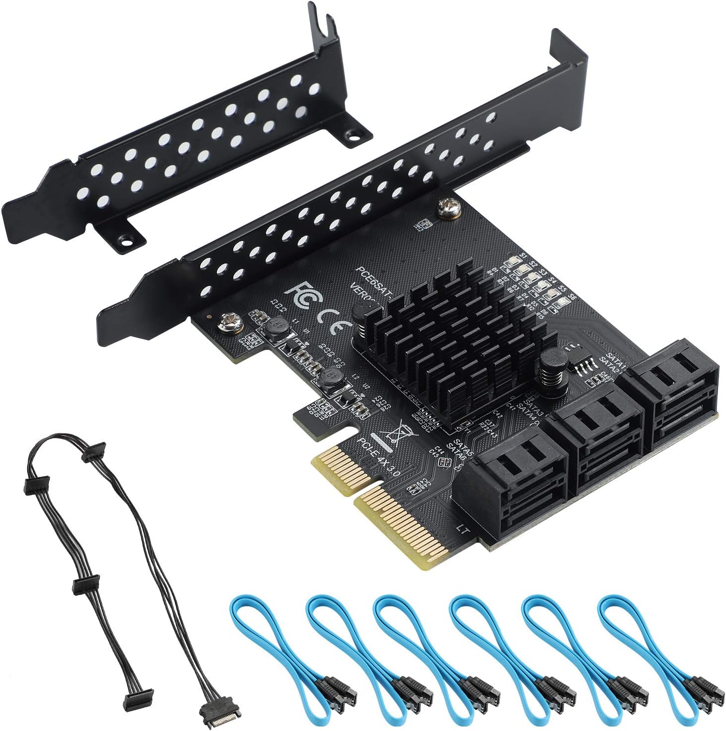 BEYIMEI PCIe 4X SATA Card 6 Ports,SATA III 6 Gbps Controller Expansion Card, ASM1166/SATA 3.0 Non-Raid,with 6 SATA Cables, (Support 6 SATA 3.0 Devices) Pack of 2