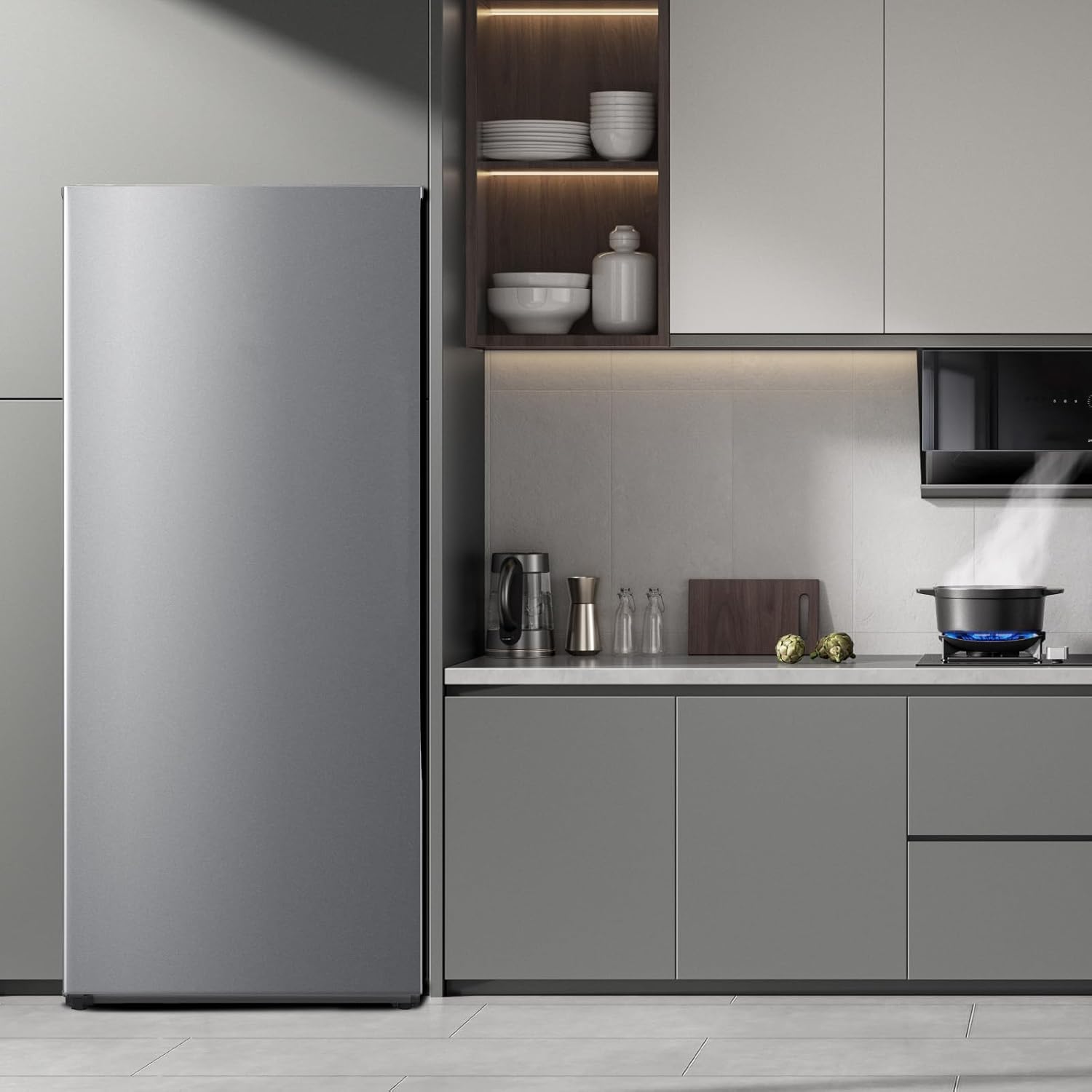Smad 21 Cubic Feet Stand Up Freezer, Convertible Freezer/Refrigerator with LED Light, Frost Free Upright Freezer with Left Open Door for Kitchen, Home,Garage, Stainless Steel