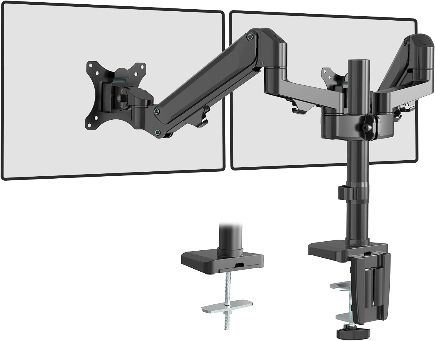 WALI Premium Dual LCD Monitor Desk Mount Fully Adjustable Gas Spring Stand for Display up to 32 inch, GSDM002, (Black)