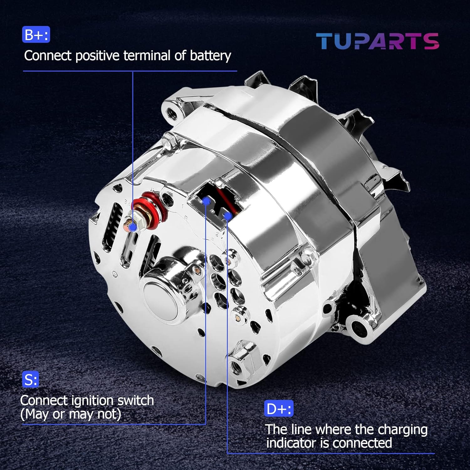 Automotive Alternator Compatible for 120Amp Chrome 1 Wire Self Exciting Street Rod GM 305 350 BBC SBC
