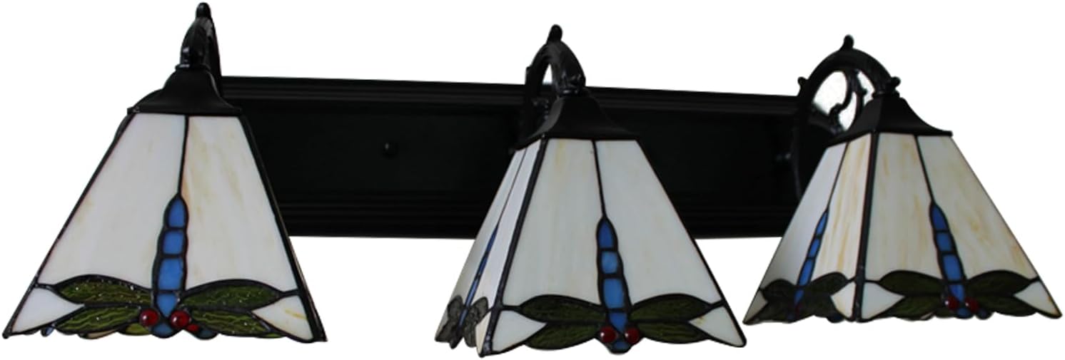Tiffany Style Wall Sconce Lamp, Vintage Dragonfly Pattern Stained Glass Light Fixtures Creative Indoor Light Fixtures for Bathroom, Living Room, Bedroom