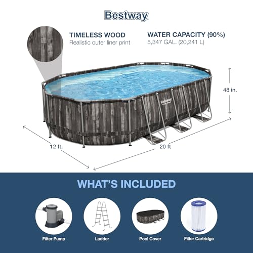 Bestway Power Steel 16' x 10' x 42" Rectangular Metal Frame Above Ground Swimming Pool Set with 1000 GPH Filter Pump, Ladder, and Pool Cover