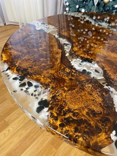 TUZECH Customized Round Clear Epoxy Resin Dining Table Coffee Table Centre Table Live Edge Table Console Table Living Room Table Study Table Patio Table End/Side Table (without Stand, 18 x 18 Inches)
