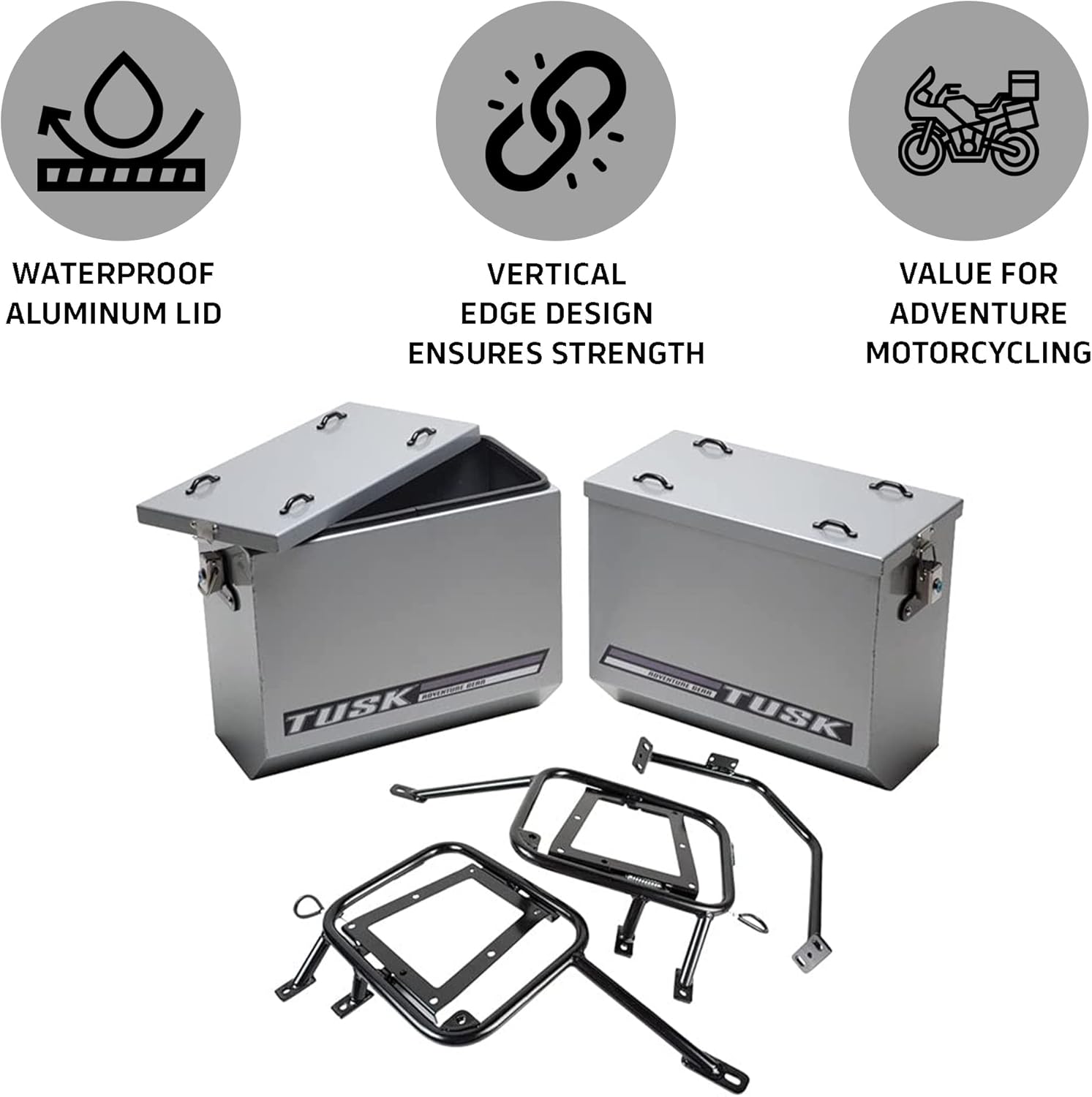 TUSK Aluminum Panniers with Pannier Racks Large Silver for Kawasaki KLR650 2008-2018
