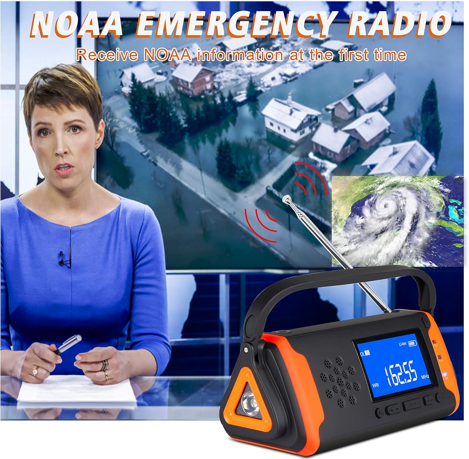Emergency Weather Crank Radio 4000mAh - Portable, Solar Powered, Hand Crank, AM/FM/NOAA Weather Alert Radio, Aux Music Play, USB Cell Phone Charger, SOS Alarm, LED Flashlight for Hurricanes,Tornadoes